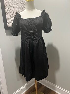 ROMWE Black Puff Sleeve Corset Dress